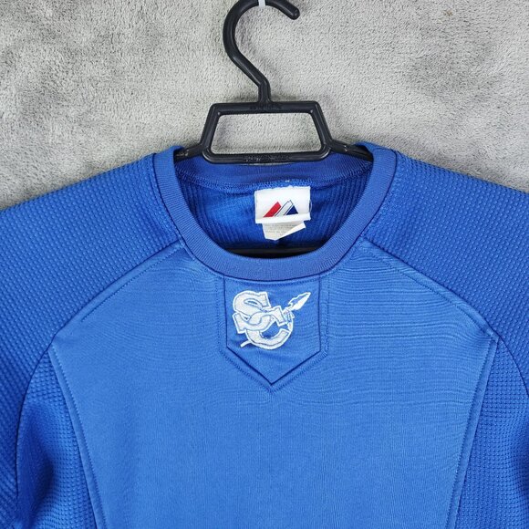 Mens Majestic Blue Pullover Shirt Crew Neck Long Sleeve Size S - Picture 4 of 12